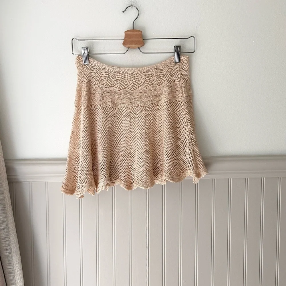 Elegant Tan Crochet Knit Skirt - One Size Neutral